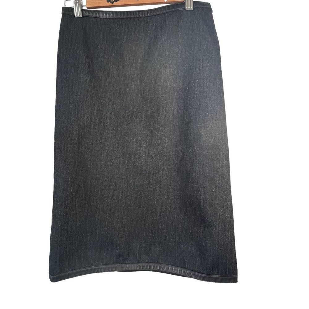 DKNY Black Leather Trimmed Pencil Jean Skirt 4 Small